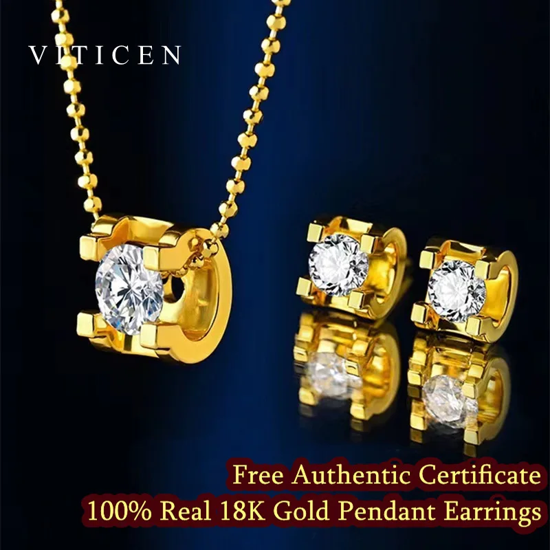 VITICEN Real 18K Gold Authentic AU750 Pendant Necklace Earrings Moissanite Diamond Shining Gift Fine Jewelry For Woman Wife