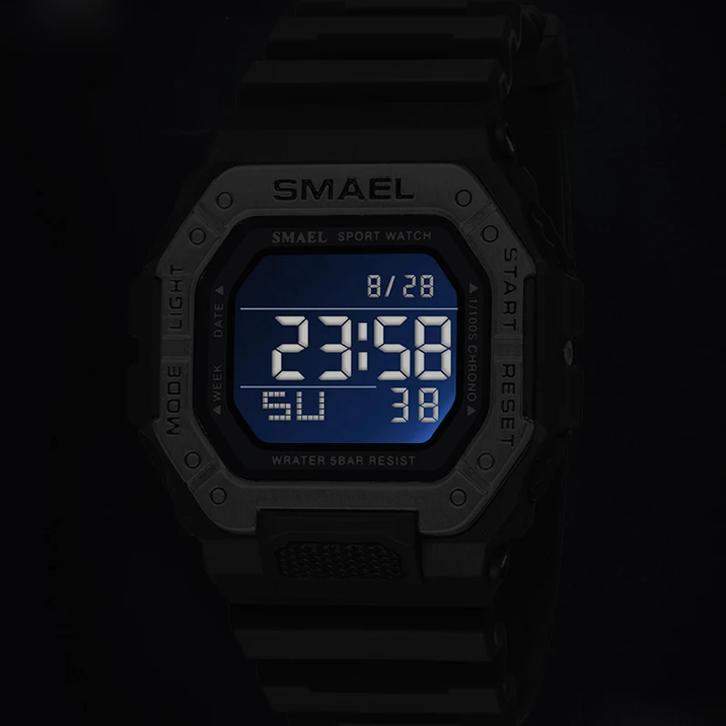 new Brand Men Sport Watches Digital LED Clock Waterproof Auto Date Green Square Wristwatches 2025 8059 Rubber Strap