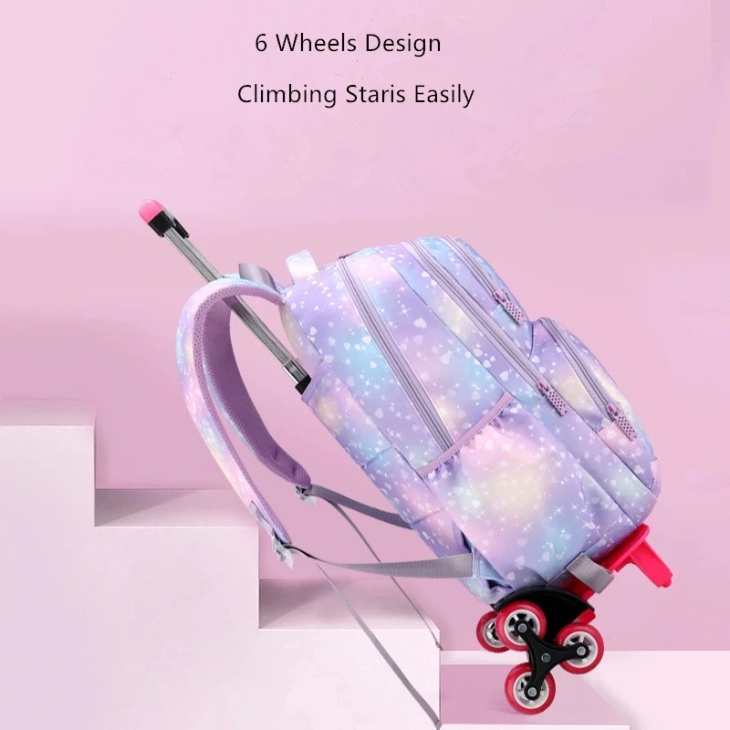 Children Waterproof Orthopedic School Backpack with Wheels Elementary Schoolbag Detachable Trolley School Bags for Kids Girls