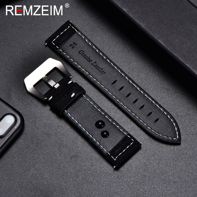REMZEIM 18mm 20mm 22mm 24mm Matte Leather Watchband Men Women Strap Luxury Brand Red Blue Green Watch Band Accessories