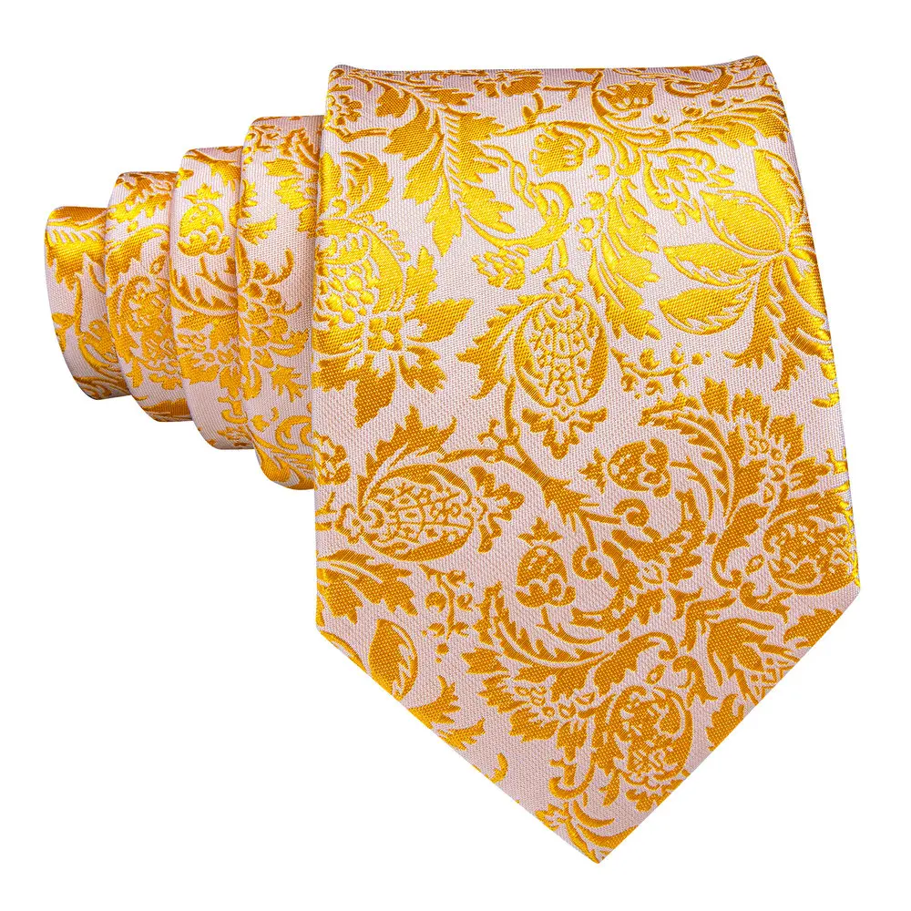 Luxury Brand Gold Floral Men Ties Exquisite Silk High Quality Suit Cufflinks Necktie Set Groom Wedding Party Designer Barry.Wang