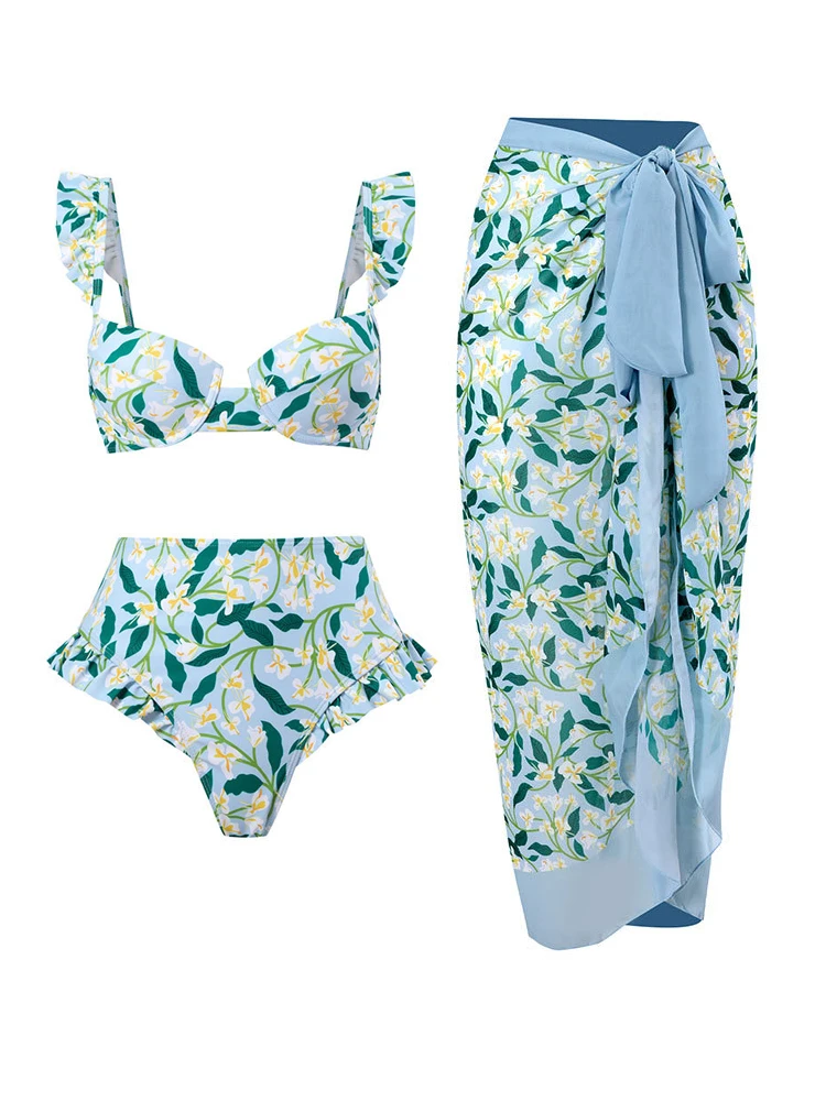 High Waisted Printed Bikini 2023 Women Two-piece Swimsuit Set Tummy Control Ruffle Edge Sexy Swimsuit for Surfing,Beach Vacation
