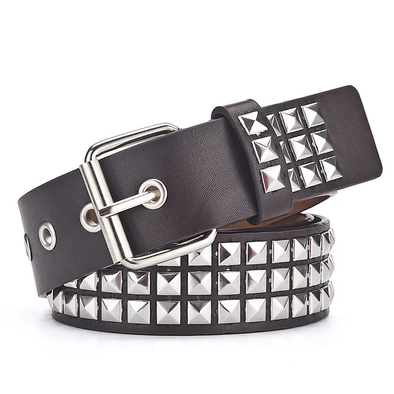 Luxury Square Bead Rivet Belt Metal Pyramid Straps MenandWomen's Studded Punk Rock Hardware Jeans Designer Female Waist Belts