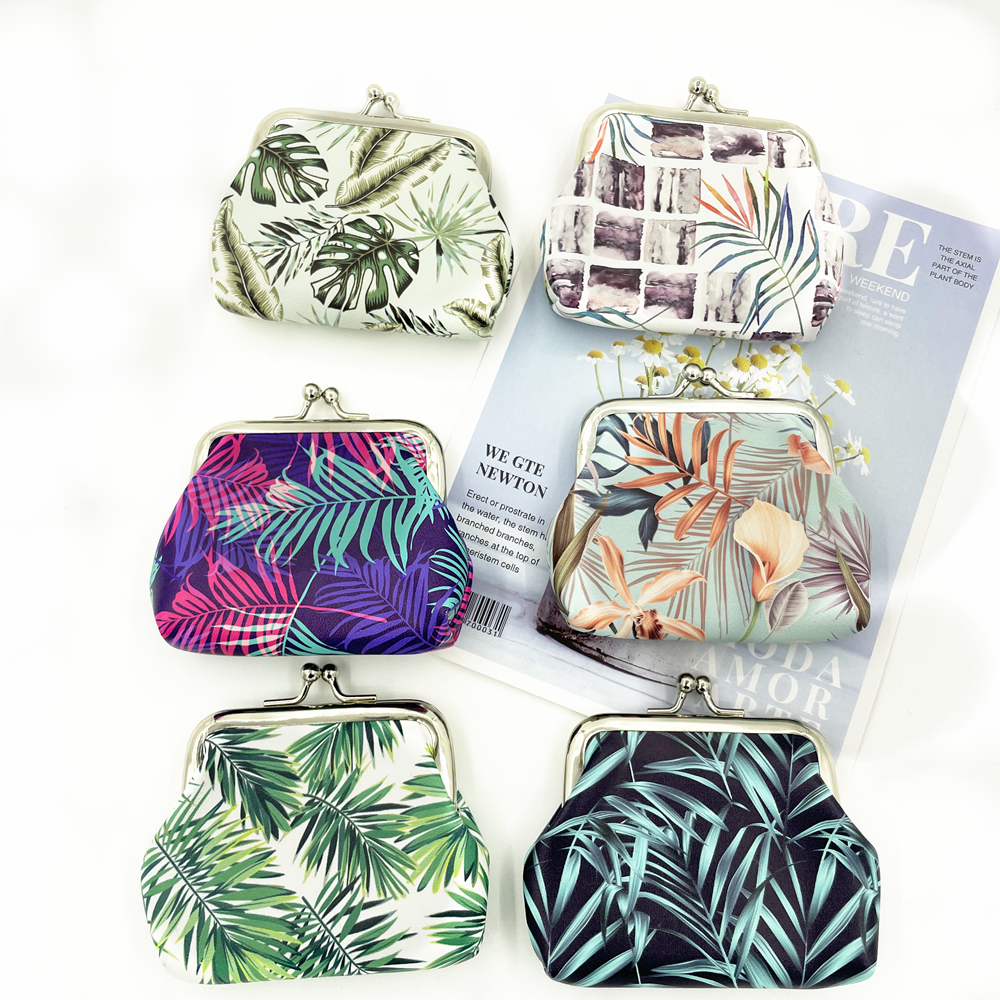 Women Coin Purse Mini Kiss Lock Wallet Small Plant Flower Printing Hasp Wallet Female Girls new Pu 2025 Leather Money Change Pouch