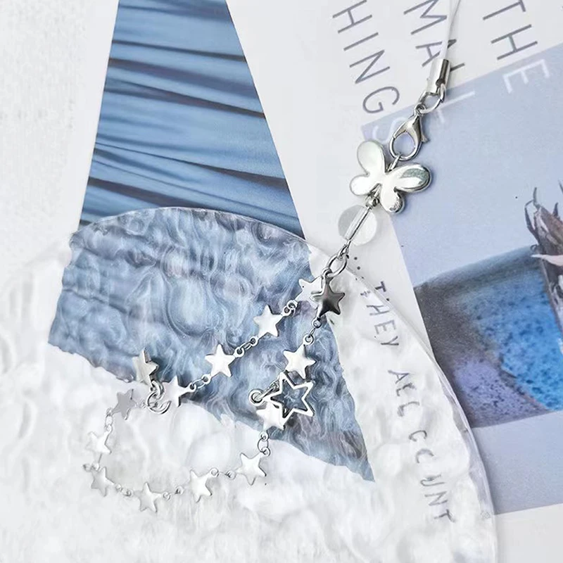 DIY Handmade Cute Alloy Phone Charms Women Pendant Kawaii Keychain Strap Lanyard With Star Bead Accessories