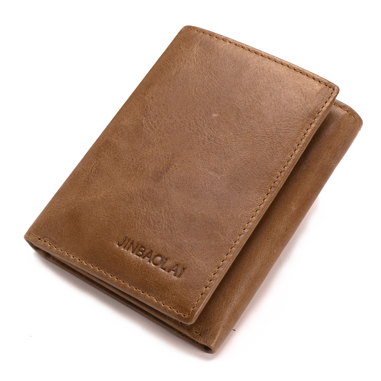 100% Genuine Crazy Horse Wallets Vintage Trifold Zip Coin Pocket Purse Cowhide Leather Wallet For Men WB14 2968