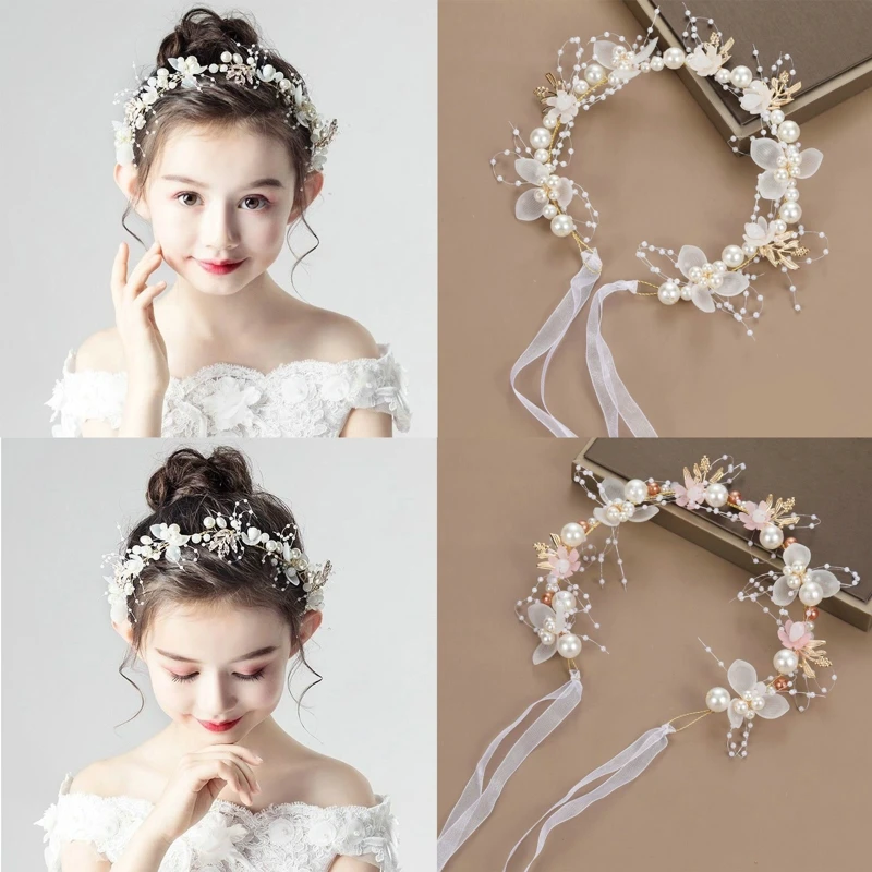 Elegant Bohemian Imitated Pearl Crowns Girls Bridal Wedding Headband Floral Garland Romantic Wreaths Flower Headband Girls Adult