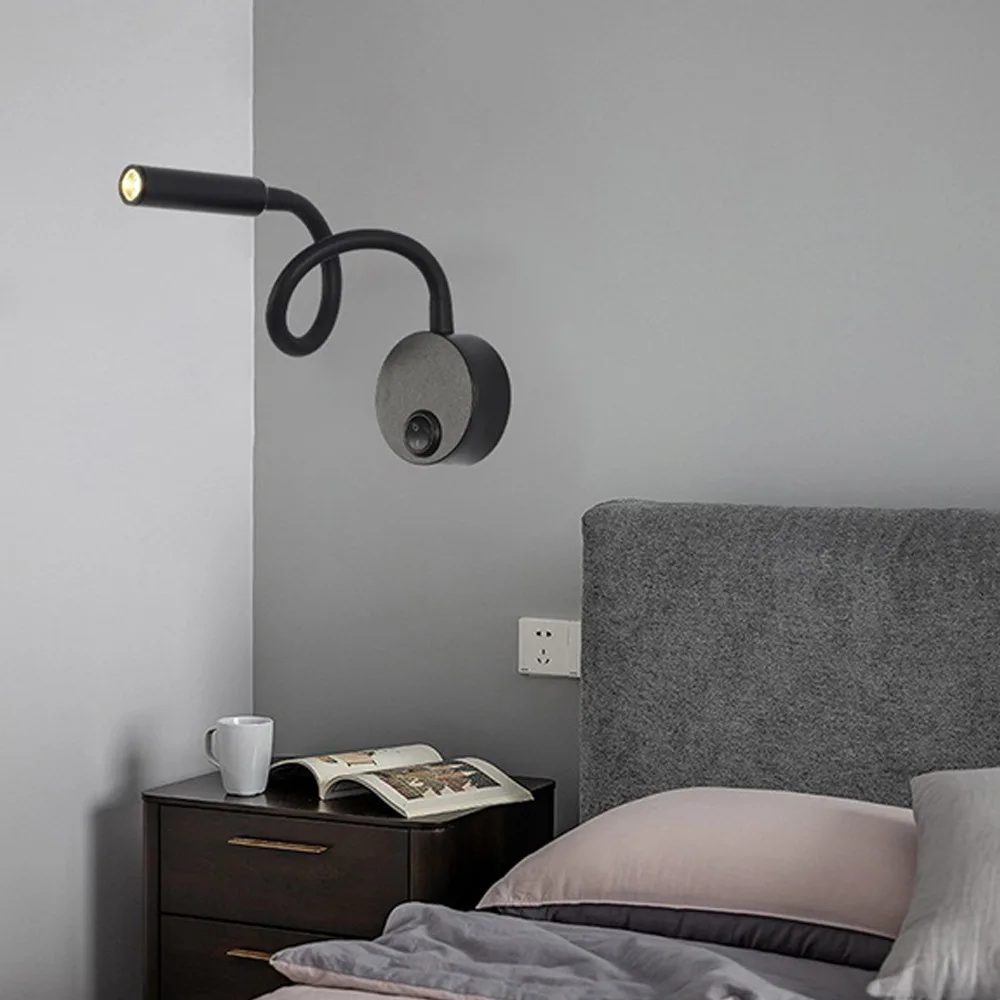 LED Flexible Hose Wall Lamp 1W 3W Book Reading Study Bedside Light Hotel Headboard Flexible Gooseneck Mini Spotlight With Switch