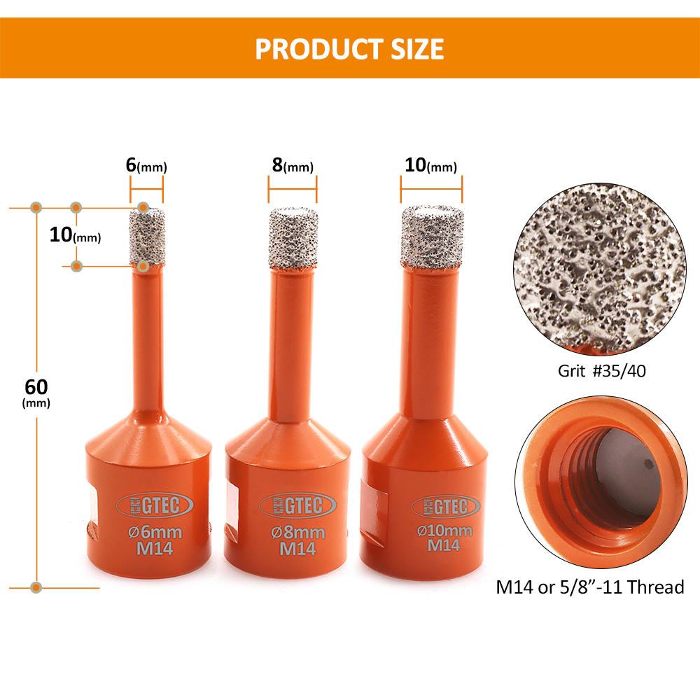 BGTEC 6/8/10mm Dia Drilling Crowns Kit new Drill Bits Set 2025 Hole Saw Cutter Tile Ceramic Marble Quartz Hole Opener M14 or 5/8"-11
