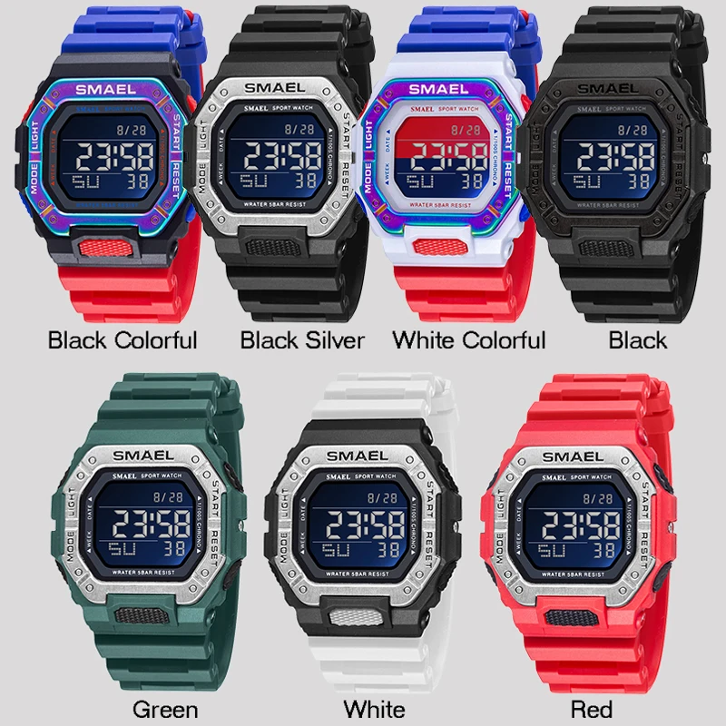 new Brand Men Sport Watches Digital LED Clock Waterproof Auto Date Green Square Wristwatches 2025 8059 Rubber Strap