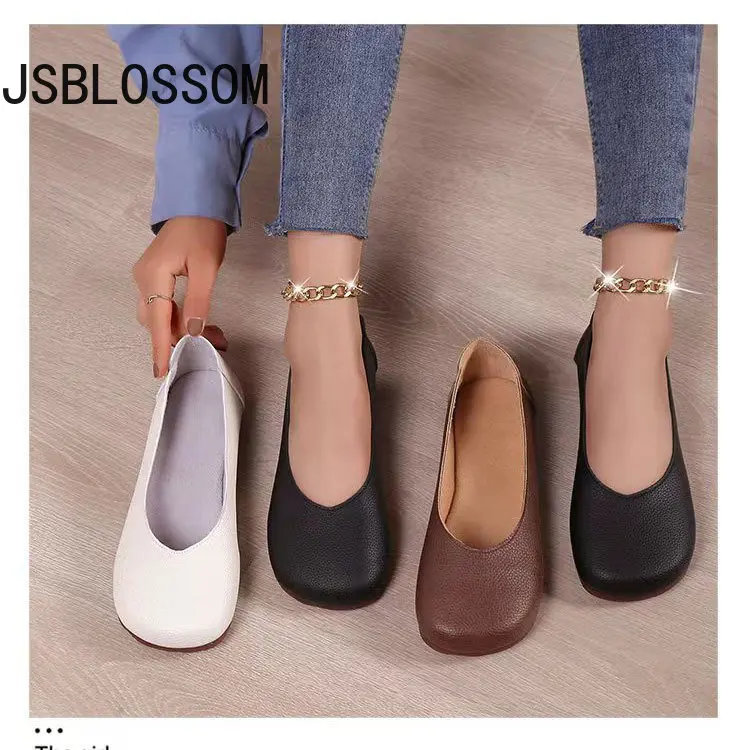 Plus Size Artificial Leather Flat new 2025 Shoes Woman Handmade Leather Loafers Flexible Spring Casual Shoes Woman Flats Zapatos Mujer