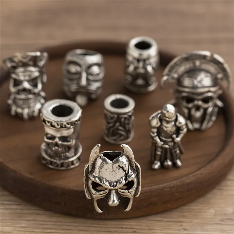 1pcs Skull Helmet Viking Rune Big Hole Beads Hair Braid Dreadlock Beard Bead Pendant DIY Necklace For Jewelry Accessory
