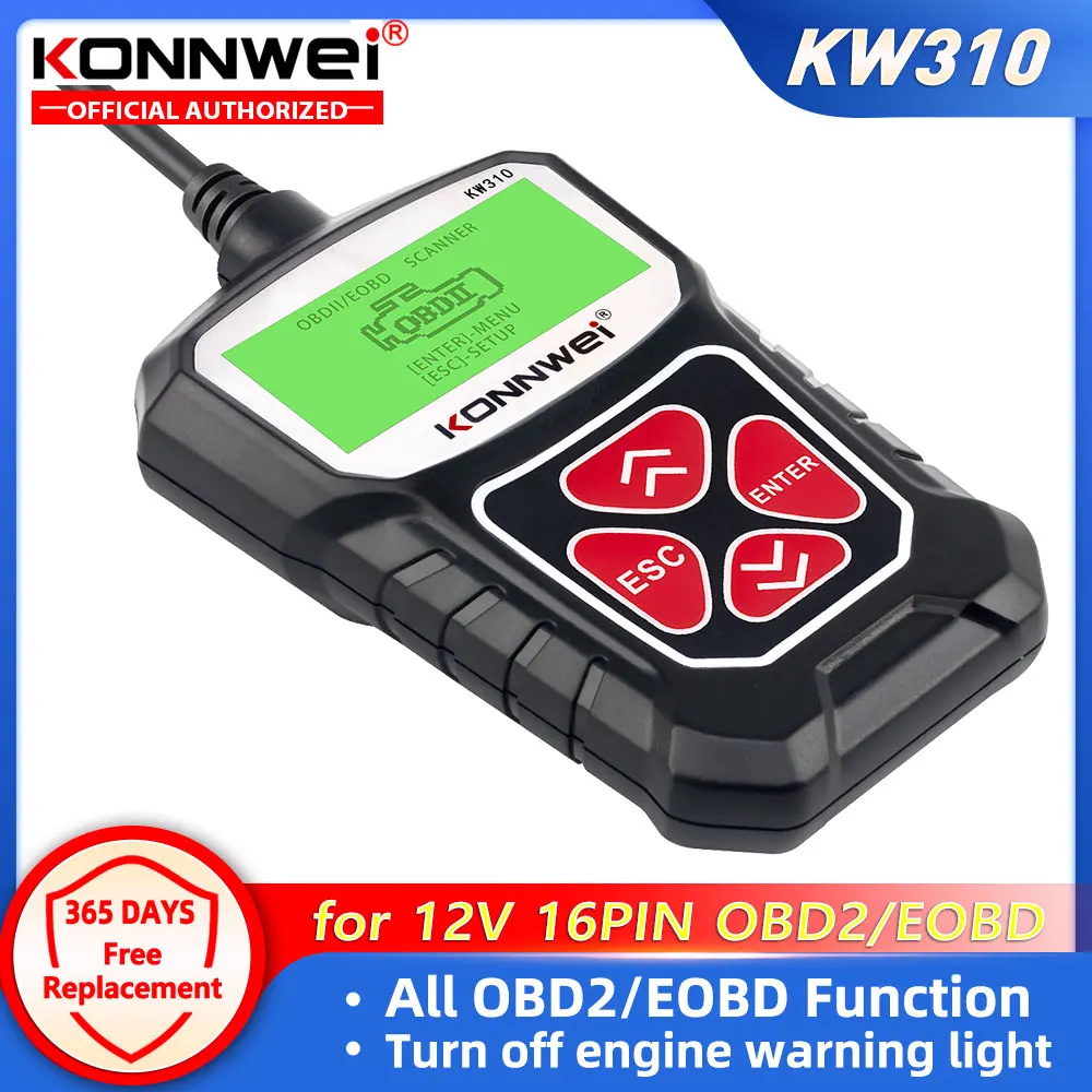 KONNWEI KW310 Car OBD2 Scanner Engine check Read and Clear Fault Code EOBD Car Diagnostic Tools PK ELM327