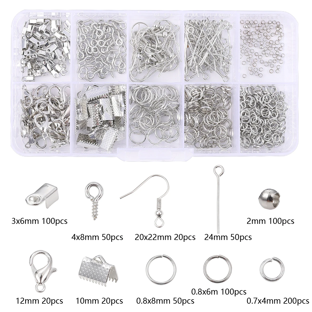 10 Grids Boxed DIY Jewelry Basic Accessories Lobster Clasp Open Jump Rings Jewelry Making Supplies Kit