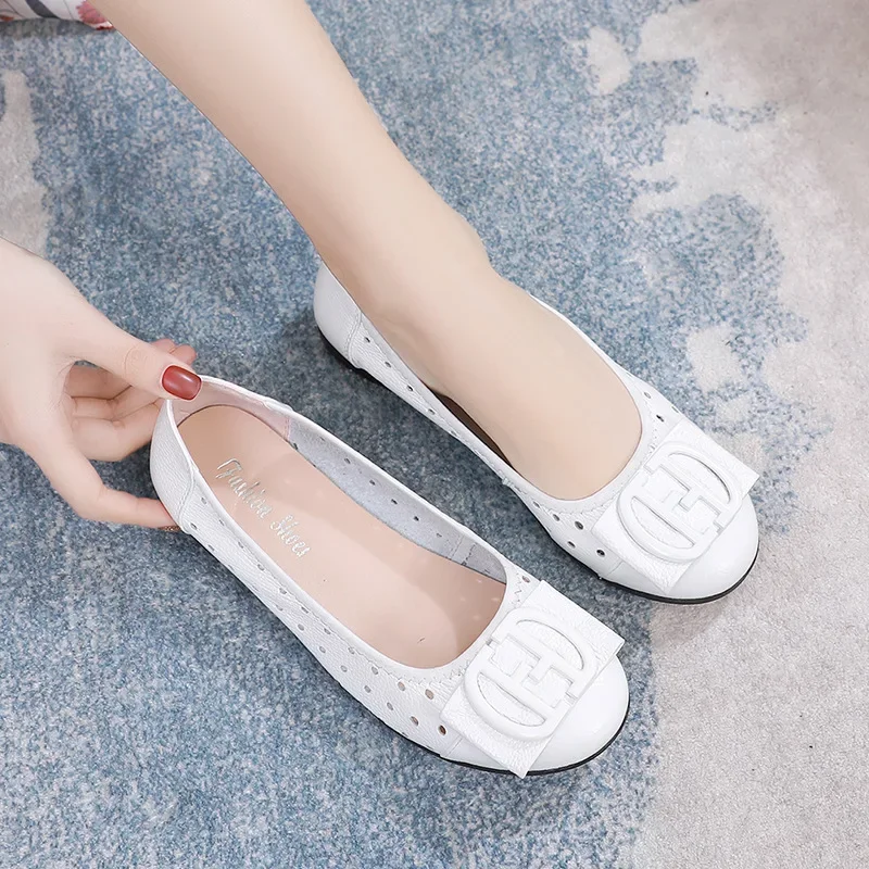 Hollow-out Woman Flats Genuine Leather Loafers Moccasin Mother Shoes Casual Women Luxury Brand Ballet Footwear Zapatos De Mujer