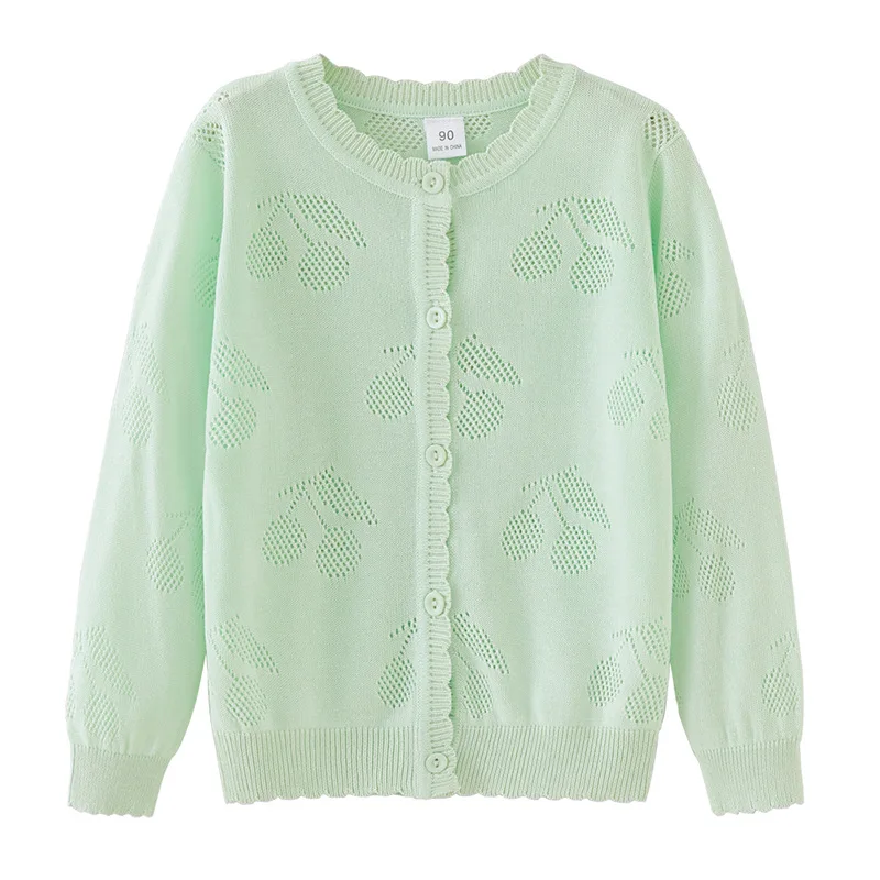 1-7Yrs Autumn Baby Kids Cardigan Sweater Baby Boys Girls Elegant Knitted Top Cherry Print Long Sleeve Hollow out Knitwear Coat