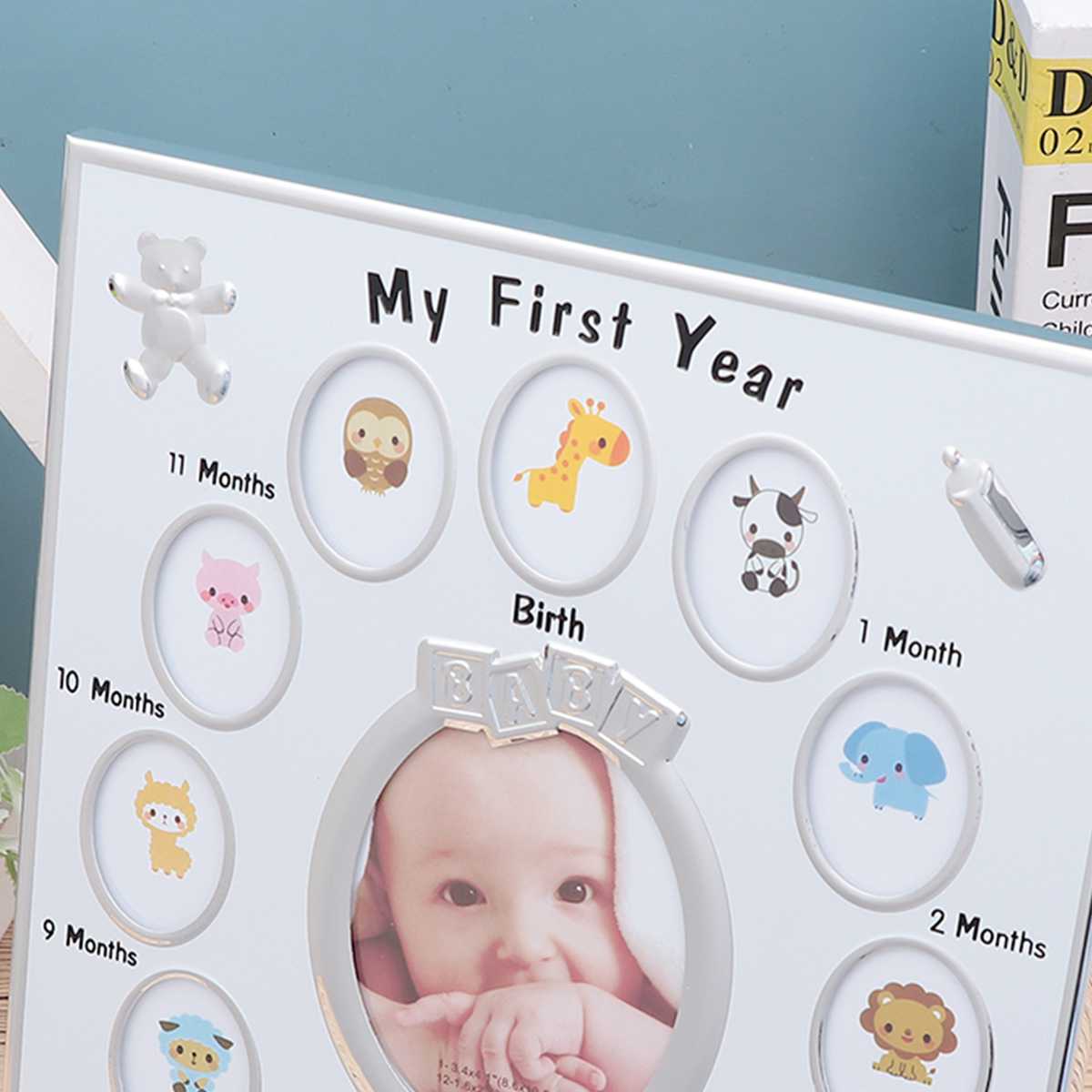 1Pc Baby 12 Months Photo Frame My First Year Baby Picture Frame Growth Record Photo Frame Infant Birthday Display Rack (White)