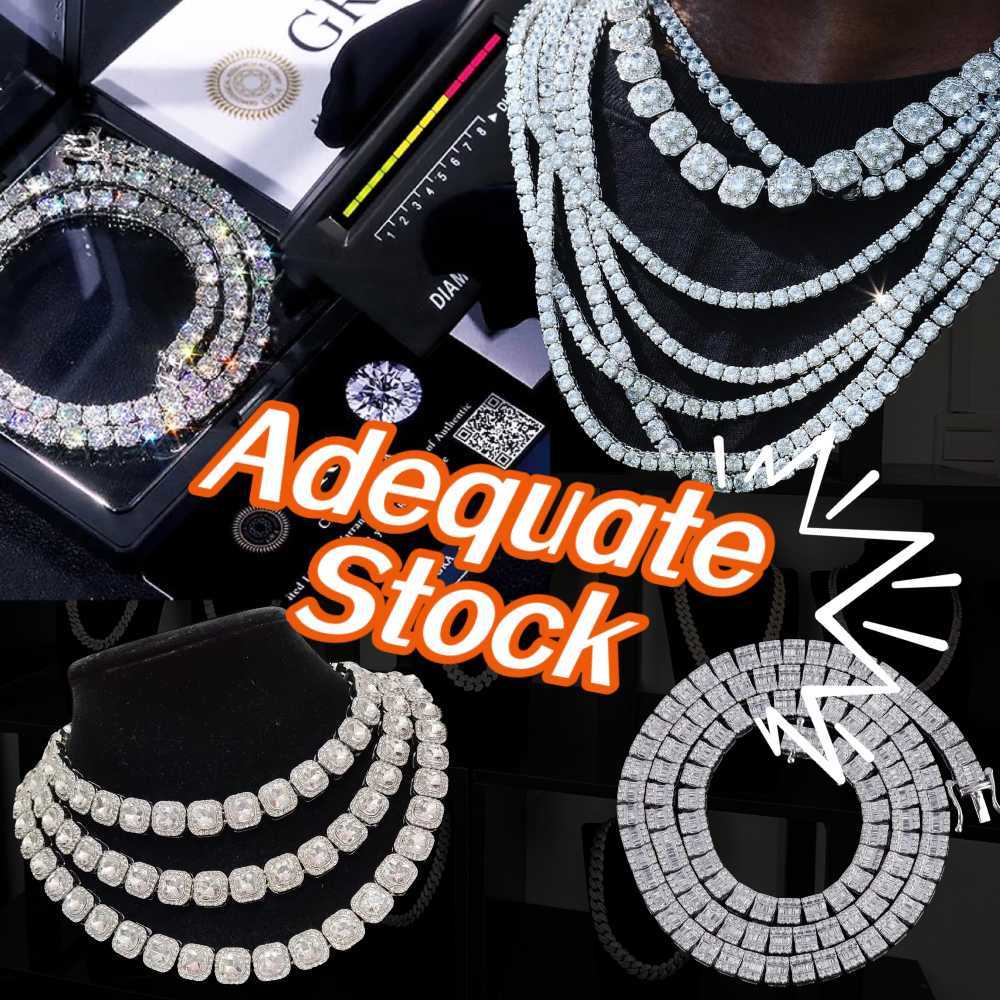 Hot Selling Elegant Baguette Tennis Necklace Iced Out Rose Gold Plated S925 Vvs Diamond Chain Silver Moissanite Tennis Chain
