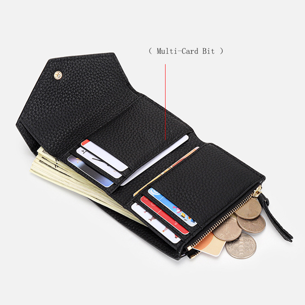 100% Genuine Leather Small Women Tifold Envelope Card Holder Purse Multipurpose Zip Coin Cowhide Short Lady Wallet