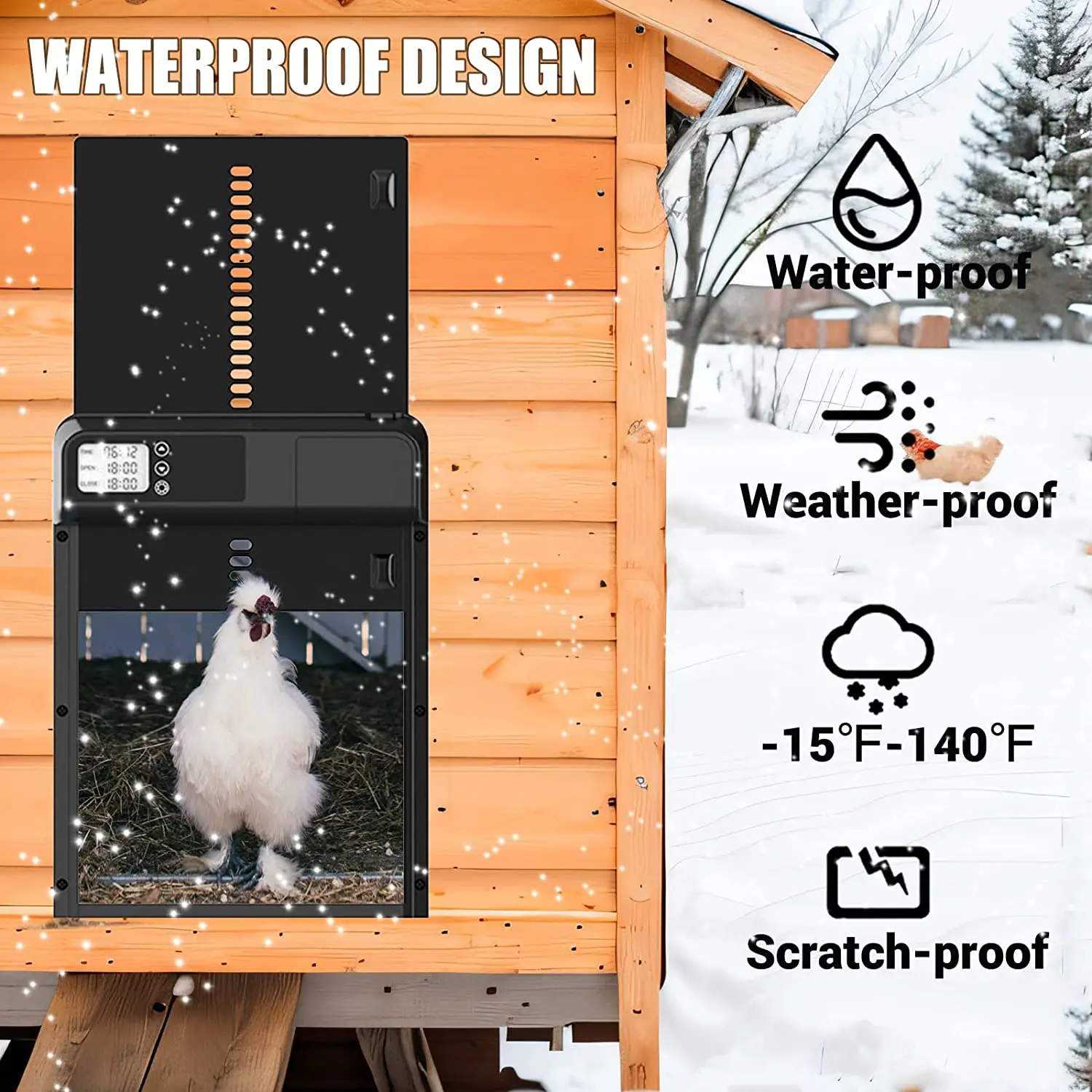 Newest Timer Automatic Chicken Coop Door,Intelligent Anti-Pinch Induction,IPX3 waterproof Electric Poultry Gate for Farm Accs