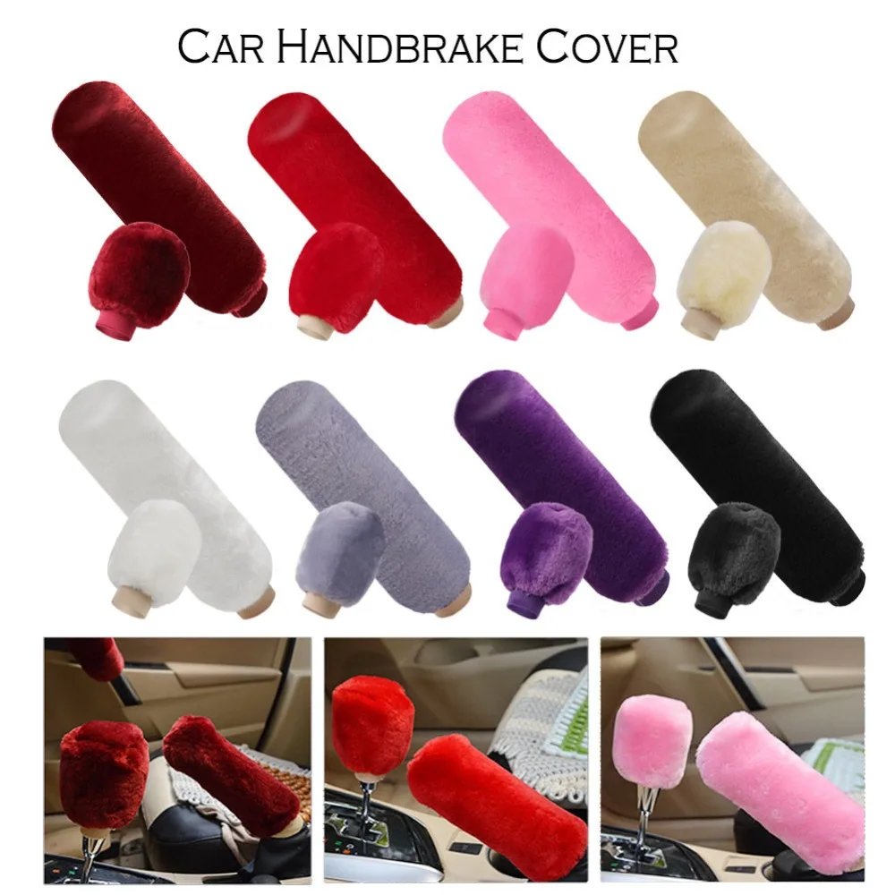 2Pcs Car Handbrake Grip Covers Gear Shift Knob Cover Handle Plush Sleeve Soft Warm Hand Brake Car Accessories for Girls