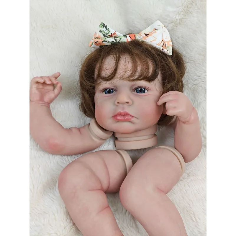 17inch Already Painted Reborn Baby Doll Kit LouLou Awake Hand-rooted Hair Unassembled DIY Dolls Parts With Cloth Body Toy Figure