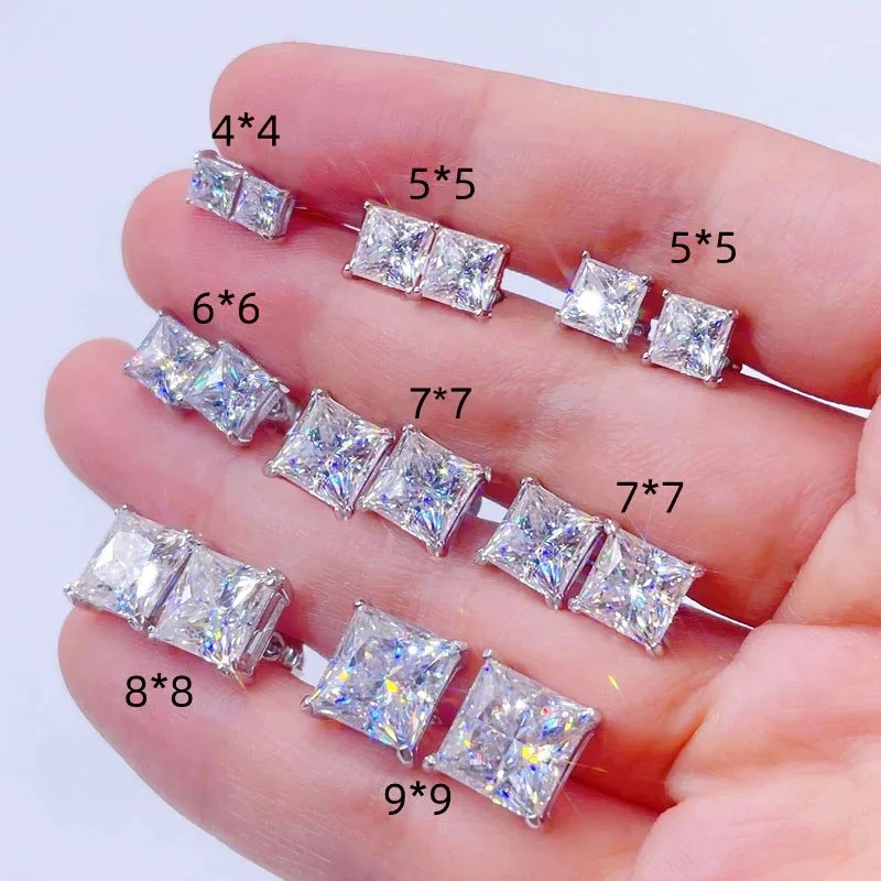 2024 Ins Top Sell Stud Earrings Simple Fashion Jewelry 925 Sterling Silver Fill Princess Cut White 5A Cubic Zircon Party Women Wedding Earring Gift