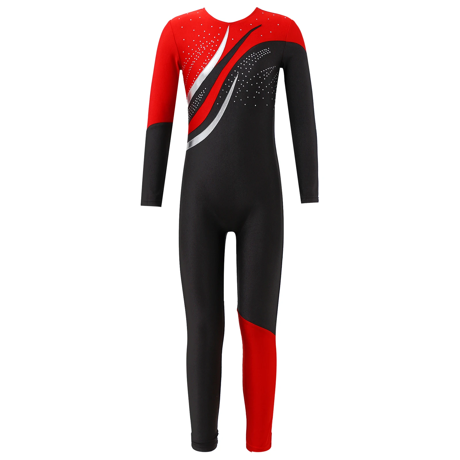 Kids Girls Boys Jumpsuit Dance Ballet Leotard Academic Gymnastics Long Sleeve Rhinestone Pants Jumpsuit Dance Classic Unitard