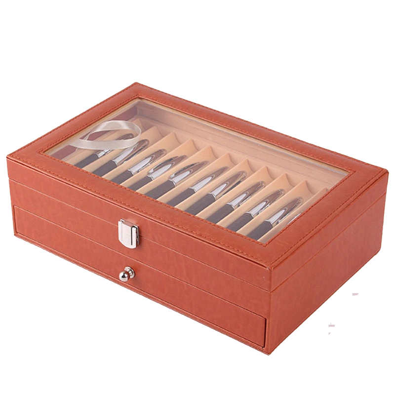 2025 24 Slots new Wooden Pen Display Storage Box 2 Layer PU Pen Case Fountain Pen-Collector Jewelry Organizer