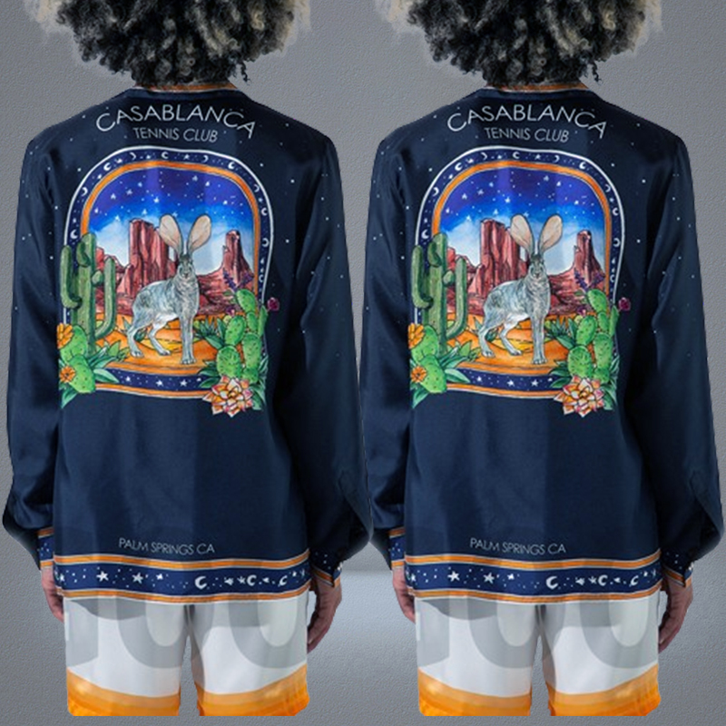 23ss Designer Tennis Cb Shirts Starry Rabbit Cactus Men and Women Hawaiian Long Sleeve Shirt nc Button Up Shir