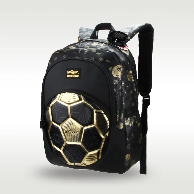 Australia new Original Smiggle High 2025 Quality Children's Schoolbag Boys Pupil Backpack Gold Big Football Waterproof 16 Inches Hiking