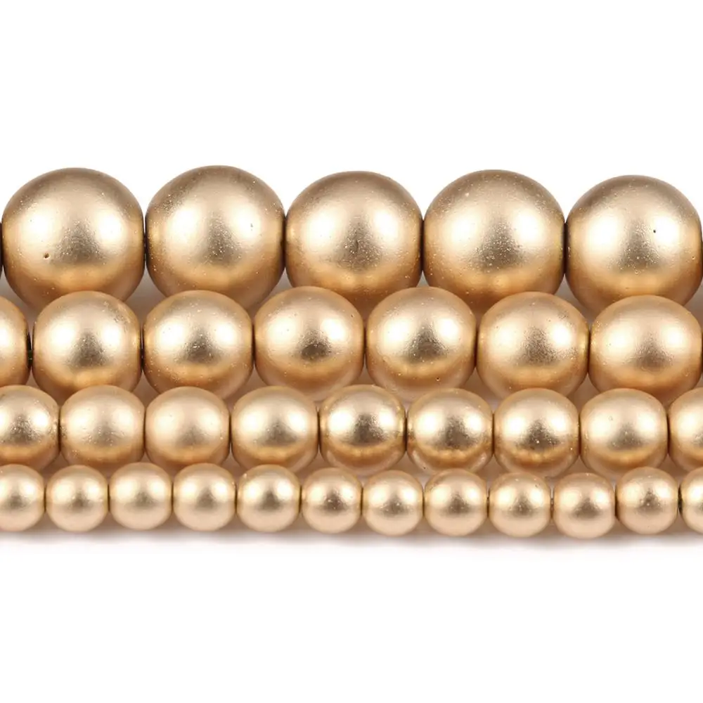 2/3/4/6/8mm Natural Matte Light Gold Color Hematite Stone Round Loose Beads Jewelery Making Supplies DIY Bracelet Necklace Gift