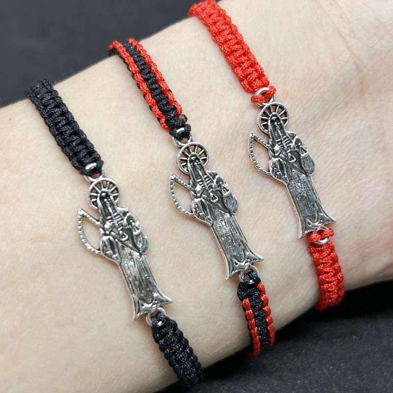 Mexican Red new Black Rope Braided Santa Muerte Bracelets 2025 for Men Women Gifts