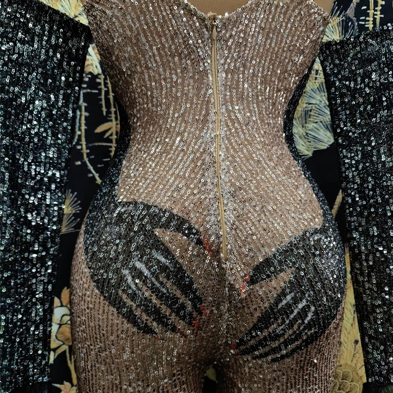 Sexy Pole Dance Outfit Women Dj Ds Party Gogo Clothing Clubwear Drag Queen Costume Black Gold Sequins Jumpsuit Gloves