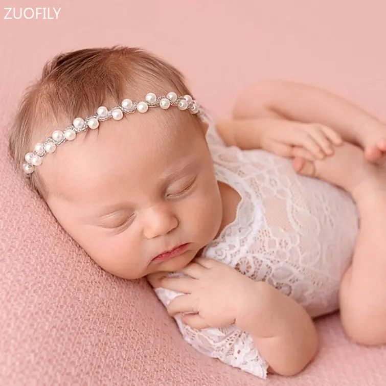 New Baby 2025 Photo Props Hair Accessories for Girl Newborn Photography Floral Tieback String of Pearls Headband new Infant DIY Headwear