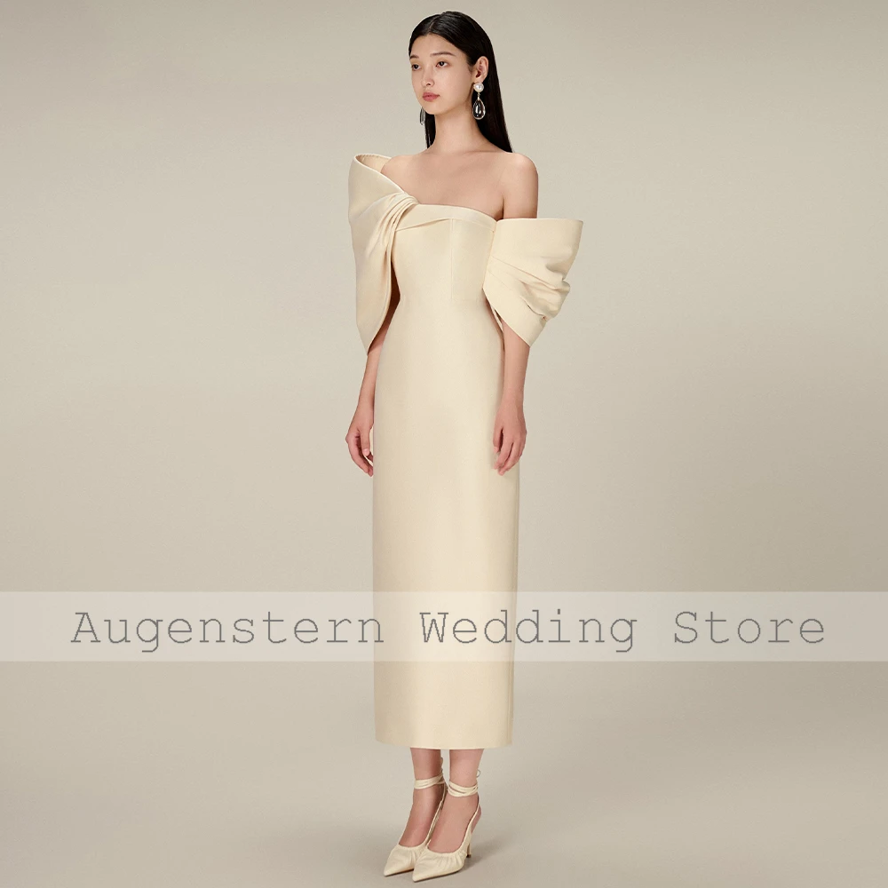 Elegant Cocktial Gowns for Women 2023 Off the Shoulder Tea Length Cocktail Dresses Midi Champagne Sheath Simple Party Dress