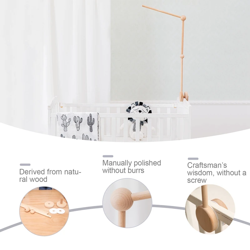 Baby Wooden Bed Bell Bracket 0-12 Months Mobile Hanging Rattles Toy 2025 Hanger Baby Crib Mobile Bed Bell Wood Toy Holder new Arm Bracket