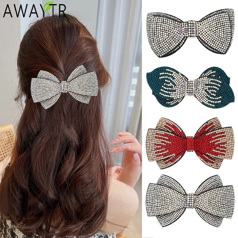 Multi-Style Rhinestone Double Bow Hairpin Spring Clip Fairy Top Clips Back Head Hairpin Barrettes Headband for new 2025 Women Headwear