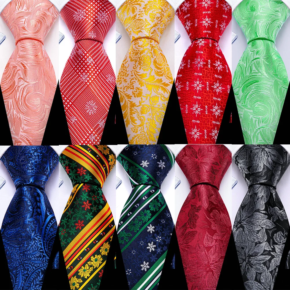 Barry.Wang Novelty Gold Necltie For Men Classic Silk Jacquard Stripe Tie Pocket Square Cufflinks Set Wedding Party Designer 6542