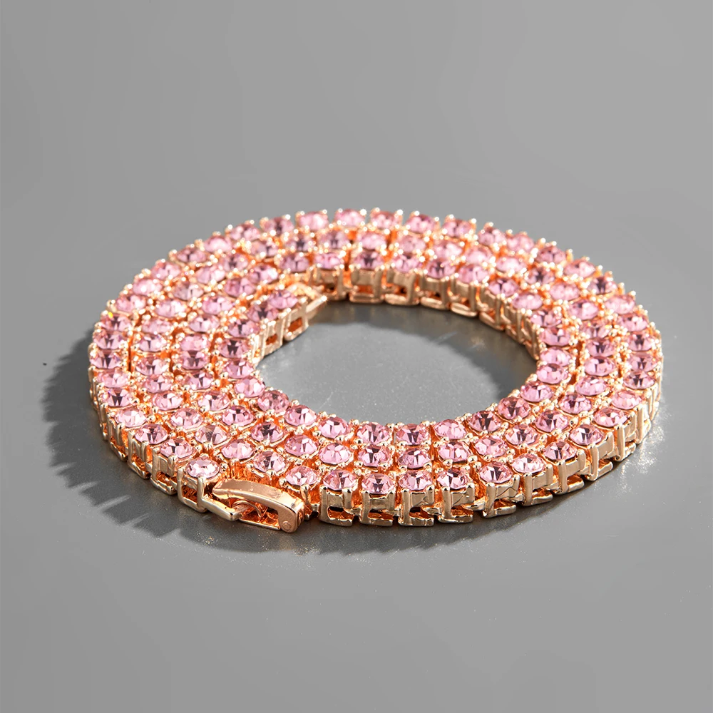 Iced Out 6MM Golden/Silvery Tennis Chain Necklace Men's Rhinestones Hip Hop Jewelry
