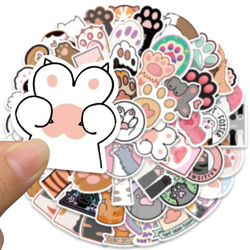 61PCS Kawaii Pink Cat Paw Cute Kitty Girl Stickers Aesthetic Decal for Diary Suitcase Scrapbook Phone Waterproof Bottle Decor