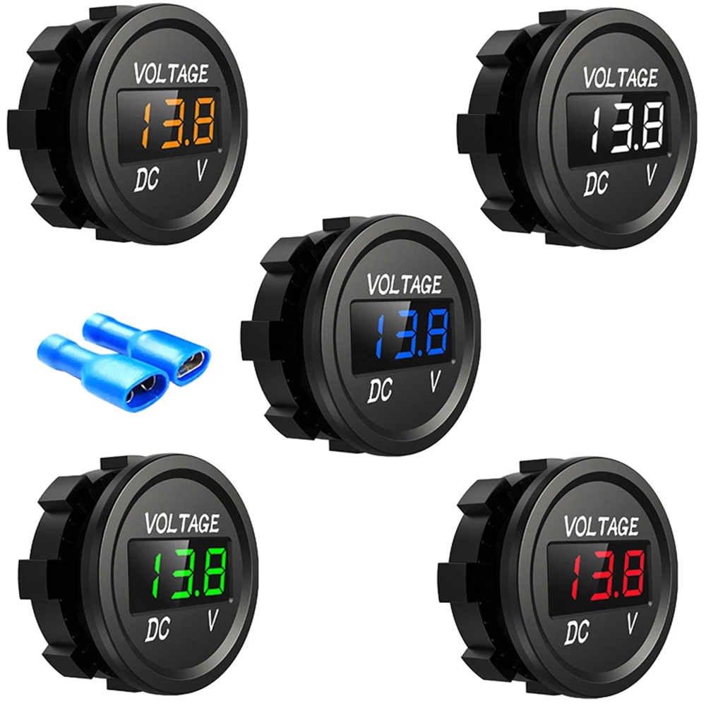 DC5V-48V Round Waterproof Voltmeter Motorboat Motorcycle Car LED Panel Digital Voltmeter Tester Monitor Display Voltmeter