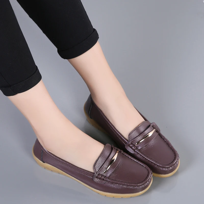 2023 New Genuine Leather Shoes Woman new Slip On 2025 Women Flats Moccasins Women's Loafers Spring Autumn Mother Shoe Big Size 35-44
