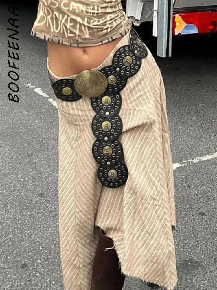 BOOFEENAA Y2k Style Hollow Metal Buckle PU Leather Belt Cowgirl Retro Accessories Waist Belts for Women Streetwear C77-CH23