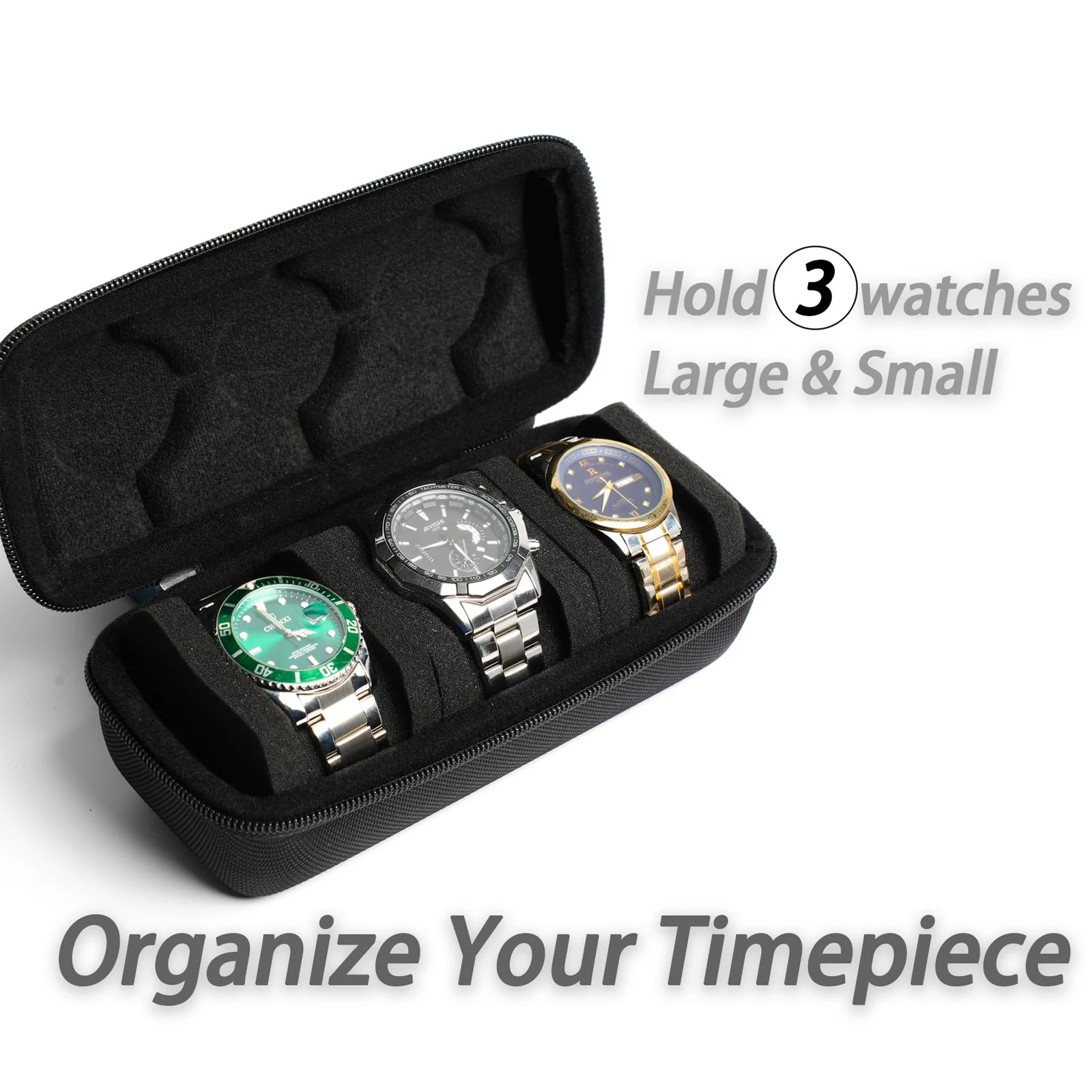 Watch Travel Cases,Watch Box for Men, Black 3 Slot Watch Roll Travel Case Organizer Display,Travel Watch Cases For Men and Women