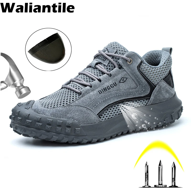 Waliantile Summer Safety Work Shoes For Men Male new Non-slip Puncture Proof Working 2025 Boots Breathable Steel Toe Indestructible Shoes