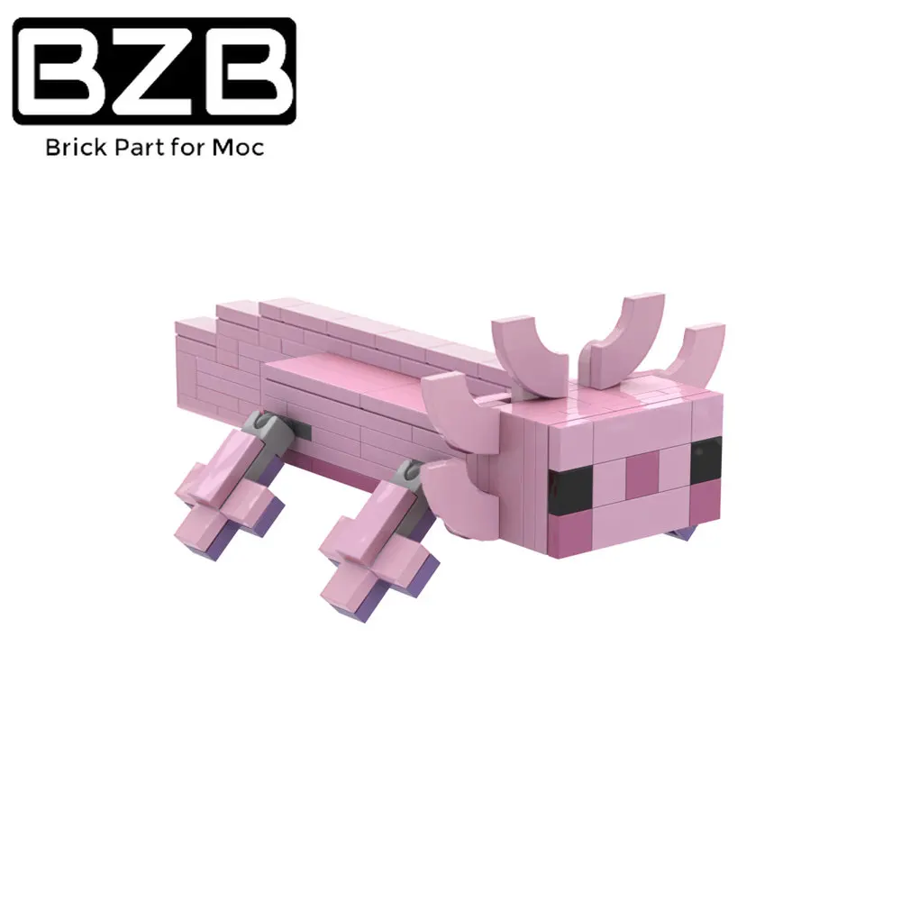 BZB MOC Hexagonal Dinosaur Crawl Fire Salamander new Building Blocks Set Cute Pink Animal Axolotl Bricks Toy Children 2025 Birthday Gifts