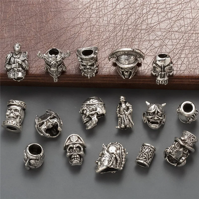 1pcs Skull Helmet Viking Rune Big Hole Beads Hair Braid Dreadlock Beard Bead Pendant DIY Necklace For Jewelry Accessory