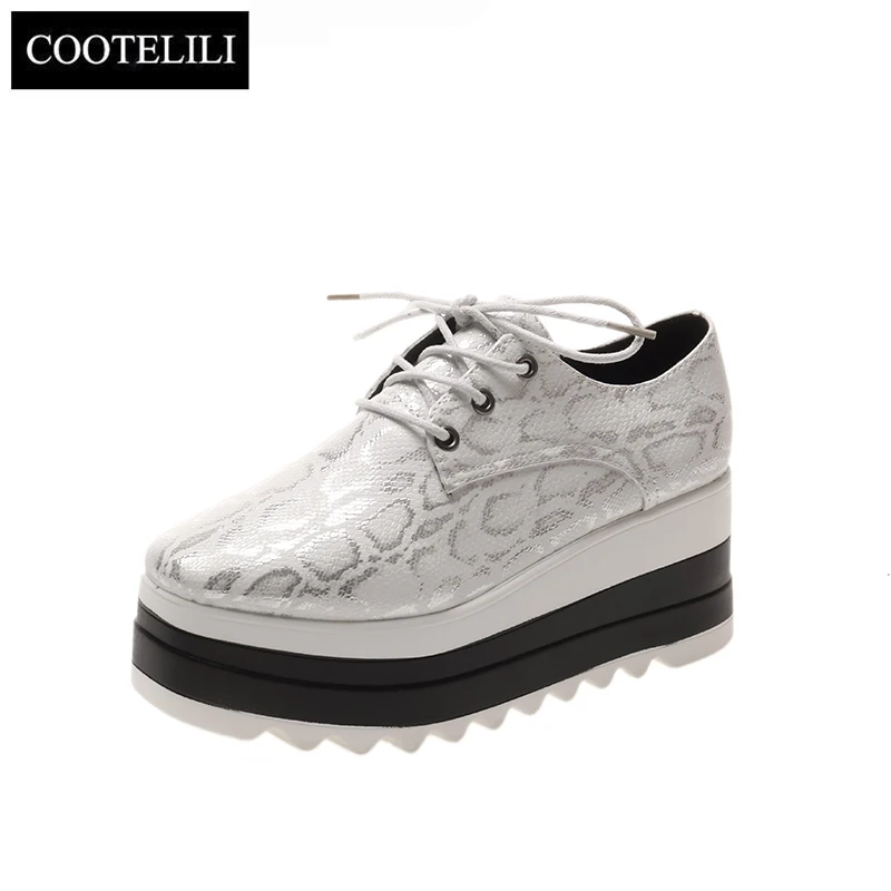 COOTELILI 2024 New Ladies Shoes Woman Pumps Women Sneakers Platform Shoes Heels Slip On Round Toe 6cm Heel Plus Size 40 41 42