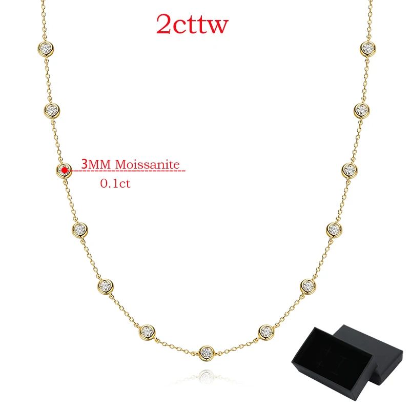Smyoue 2cttw Genuine Moissanite Tennis Necklace for Women Bubble Full Diamond Pendant Men Chains S925 Sterling Silver Jewelry